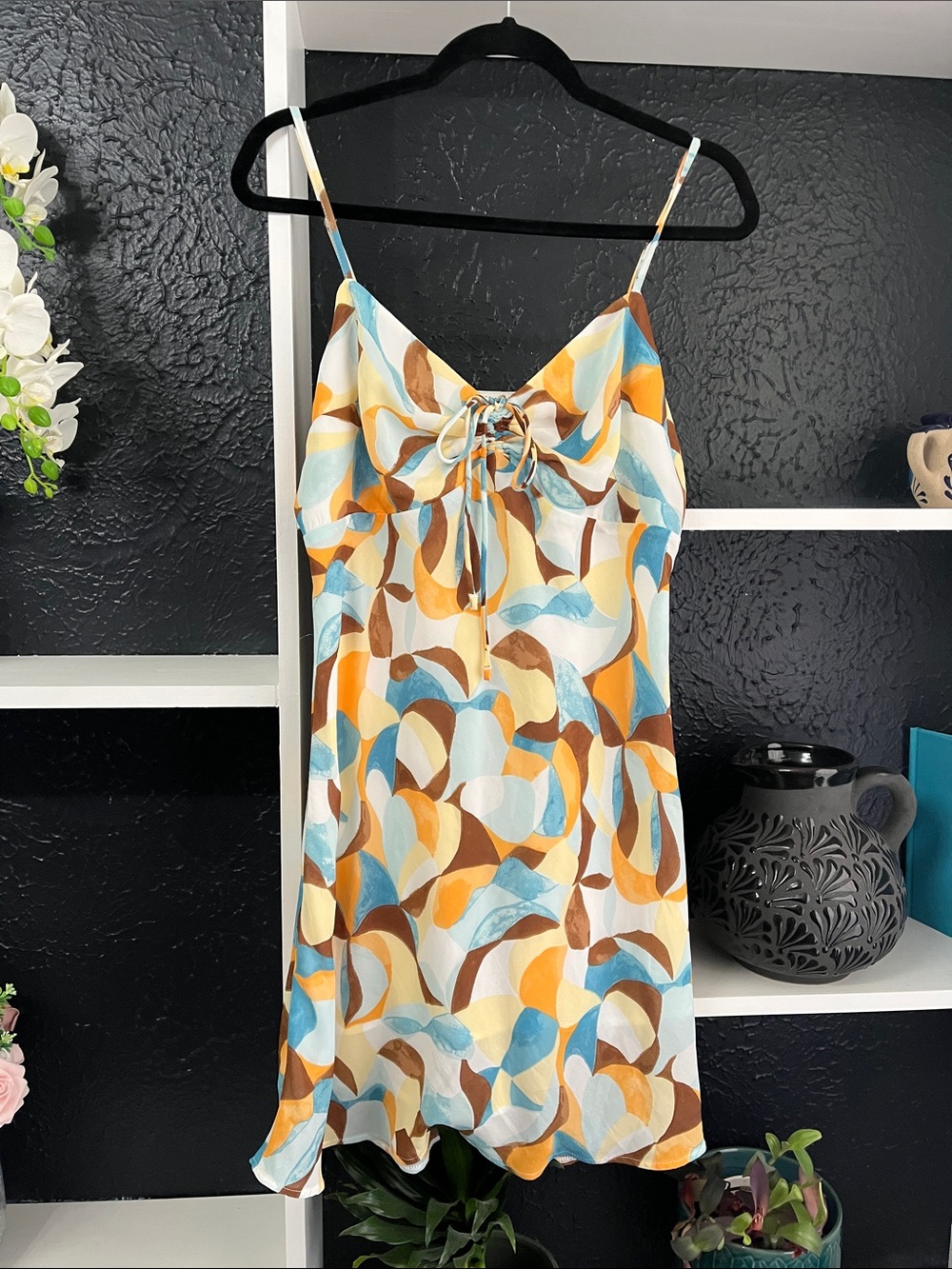 Abercrombie & Fitch Blue, Mustard & Brown Tie-Front Slip Dress L